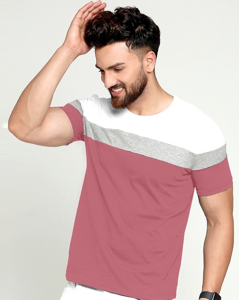 Men Colourblock Regular Fit Round-Neck T-Shirt
