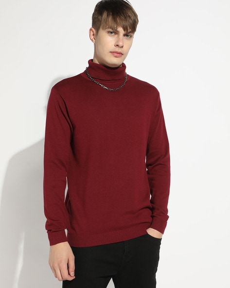 Men Regular Fit Cotton Turtleneck Pullover