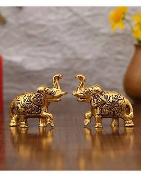 Set of 2 Craft Elephant Statues Showpieces