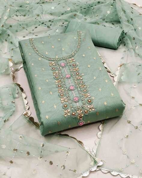 Embellished Unstitched Dress Material Price in India