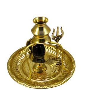 Brass Pooja Plate Thali with Shivling Stand & Abhishek Lota Kalash Showpiece