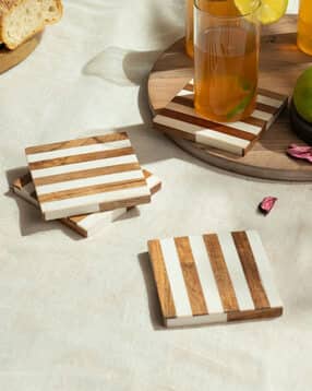 haus & kinder Set of 4 Wooden Striped Square Coasters-picture-39