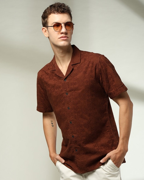 Men Embroidered Smart Fit Cotton Shirt