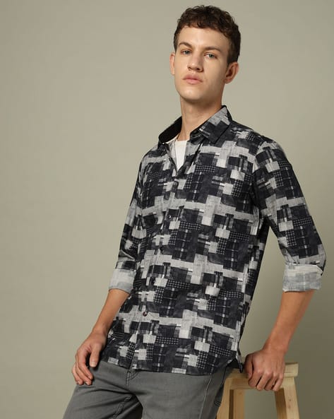Pepe Jeans Men Braden Geometric Print Regular Fit Cotton Shirt