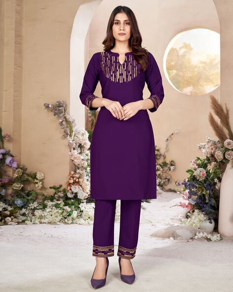 Women Embroidered Straight Kurta Set Price in India