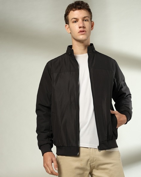 Men Regular Fit Zip-Front Biker Jacket