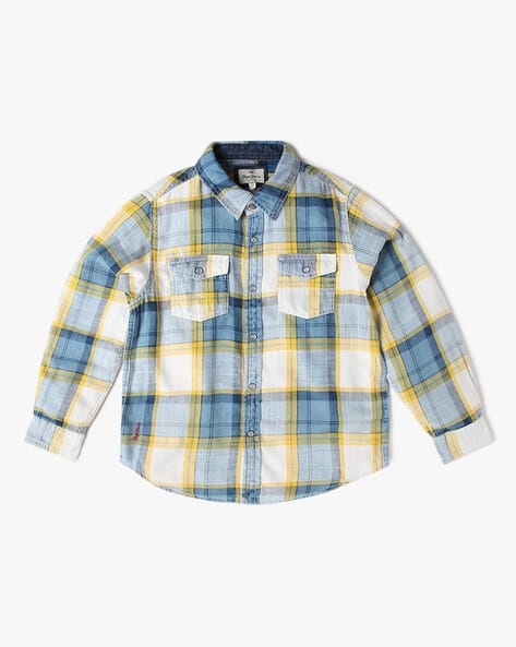 Boys Plaid Check Regular Fit Shirt