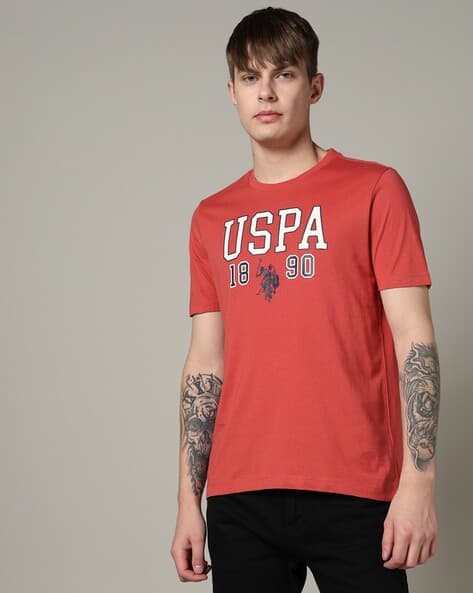 Men Brand Print Slim Fit Crew-Neck T-Shirt