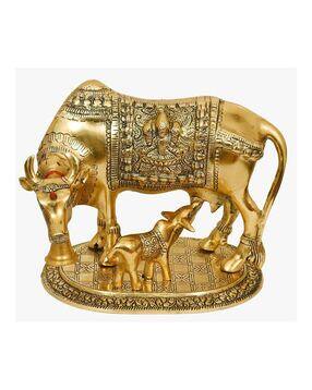 Metal Kamdhenu Cow & Calf Idol Showpiece