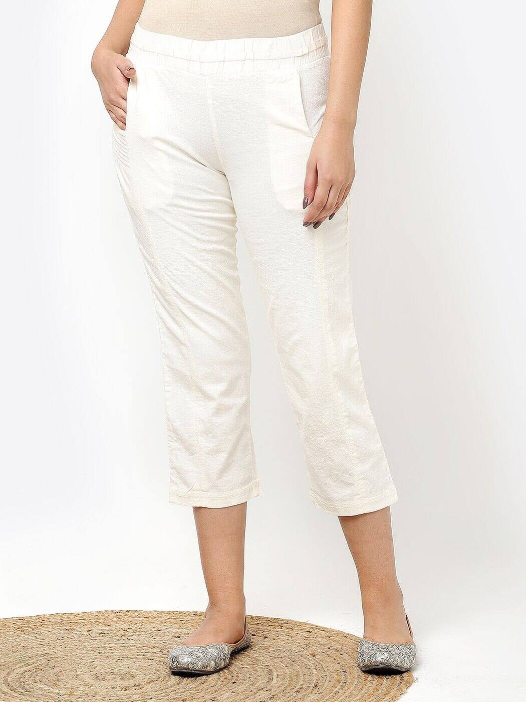Buy Off White Trousers & Pants for Women by LAKSHITA Online | Ajio.com