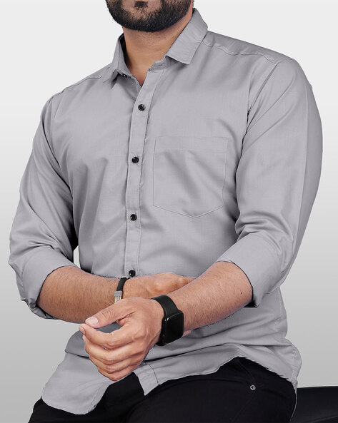 Men Regular Fit Shirt with Spread Collar