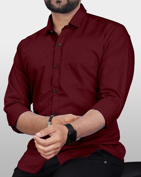 Men Regular Fit Shirt with Spread Collar