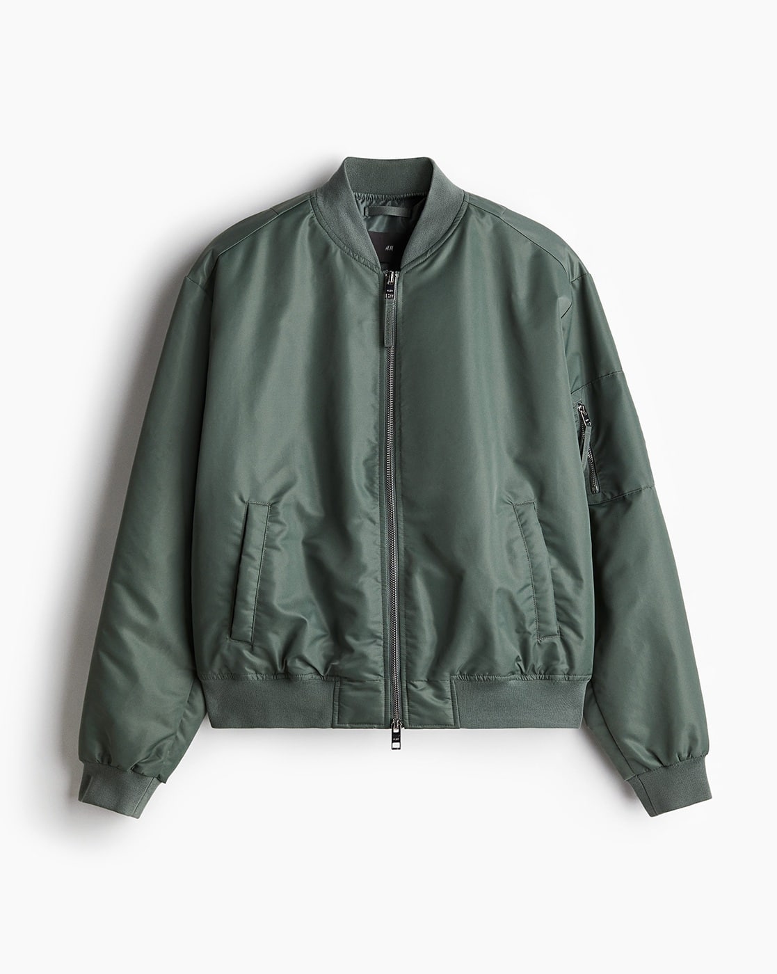 Khaki Green Stand Up Collar Puffer Jacket H&m H&m Padded