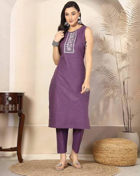 Women Embroidered Straight Kurta Set Price in India