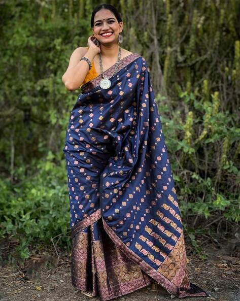 Navy blue mekhela sador best sale