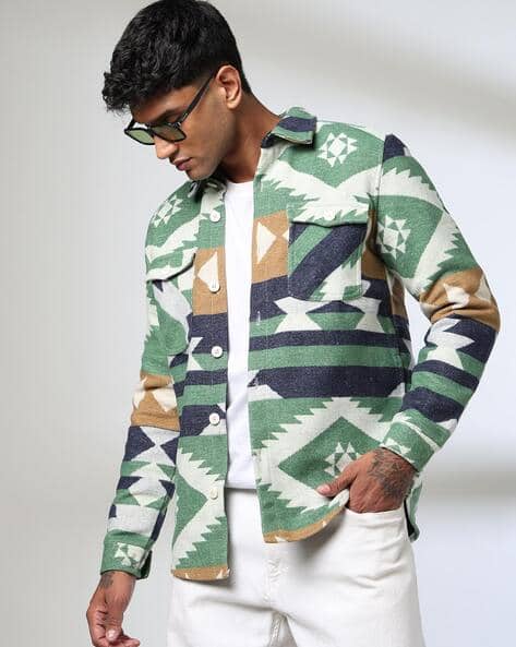 JOHN PLAYERS JEANS Men Geometric Pattern Slim Fit Shacket