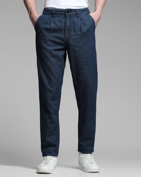 JACK & JONES Premium Men Lightly Washed Regular Fit Pleated Jeans