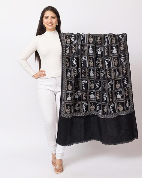 Embroidered Shawl with Frayed Hem Price in India