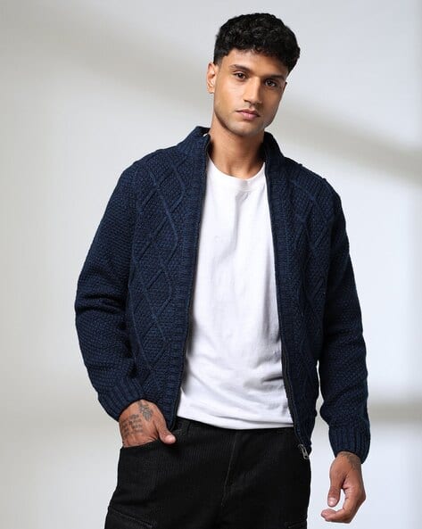 Men Ribbed Regular Fit Cardigan
