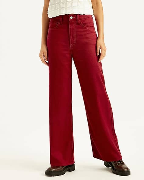 Wide Leg Burgundy Jeans Womens Petite Washed Burgundy Wide Leg