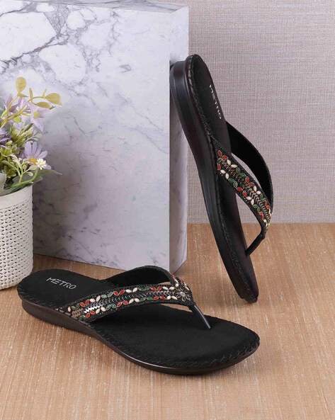 Metro Women Embellished Slip-On Flat Sandals