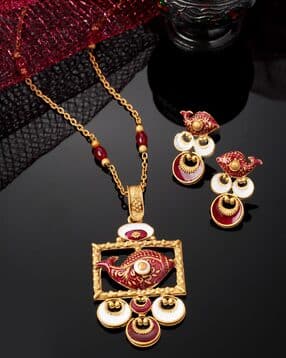 panash Gold-Plated Stone Studded & Beaded Jewellery Set-picture-11