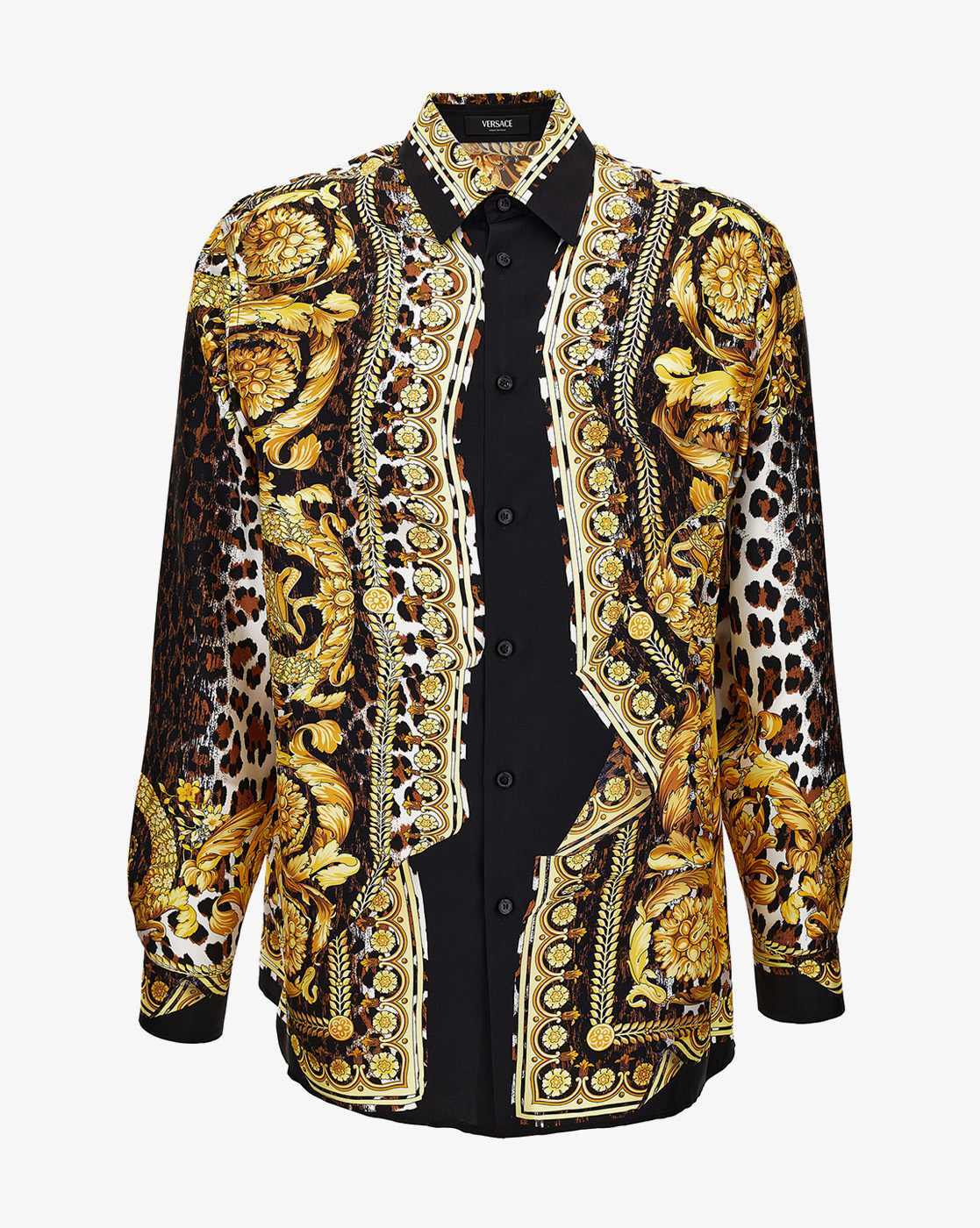 Buy VERSACE Wild Barocco Illusion Silk Shirt Black Color Men