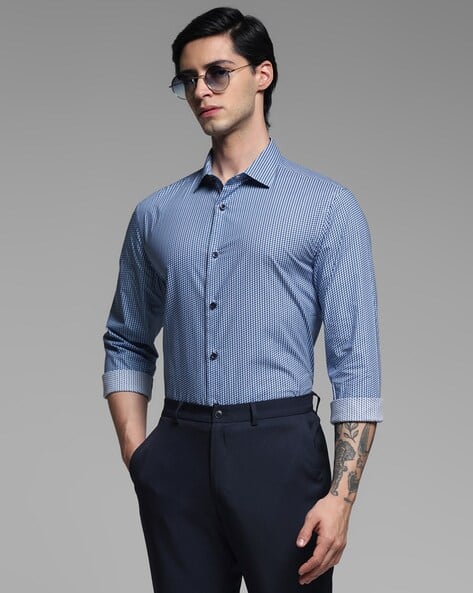 JACK & JONES Premium Men Chevron Print Cotton Shirt
