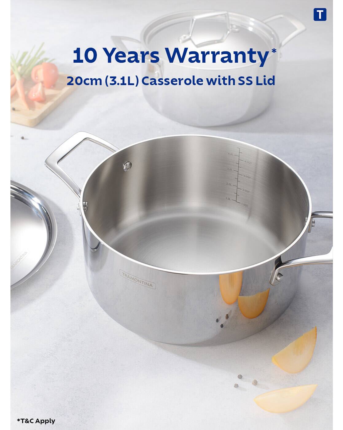 Buy TRAMONTINA Triply Stainless Steel Casserole with Lid Silver