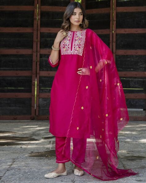 Embroidered Straight Kurta Set Price in India