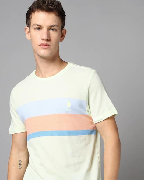U.S. Polo Assn. Men Placement Striped Slim Fit Crew-Neck T-Shirt
