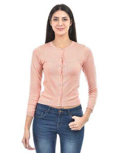 Women Ribbed Round-Neck Cardigan