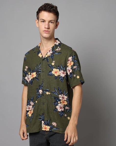 Marks & Spencer Men Floral Print Regular Fit Easy Iron Shirt
