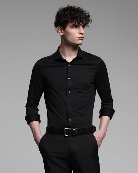 JACK & JONES Premium Men Slim Fit Cotton Shirt with Spread Collar