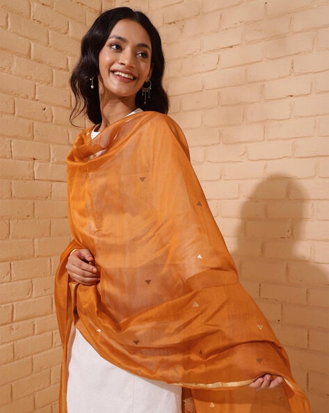 Women Woven Dupatta with Tassels Price in India