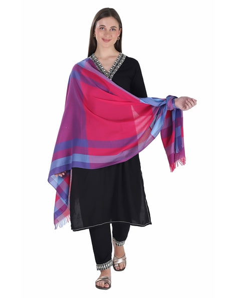 Checked Shawl with Frayed Hem Price in India