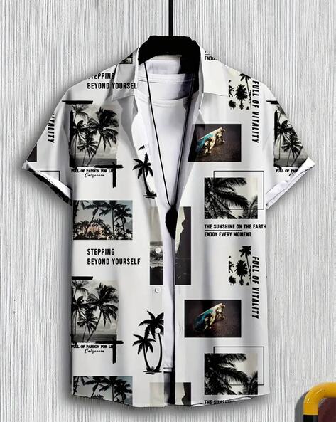 Men Typographic Print Regular Fit Shirt with Short Sleeves