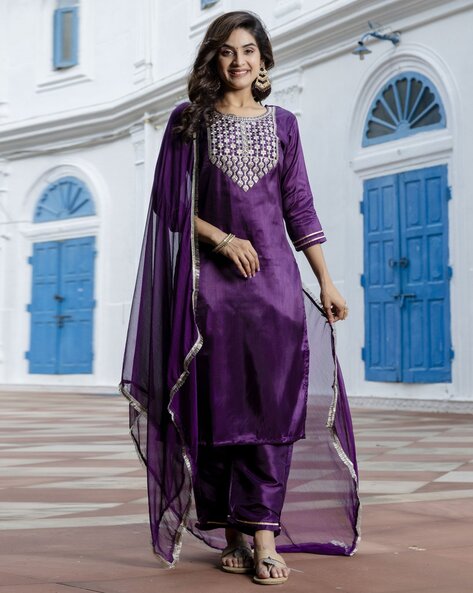 Embroidered Straight Kurta Set Price in India