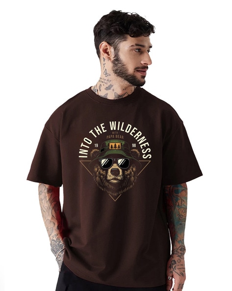 Men Typoraphic Print Loose Fit Round-Neck T-Shirt