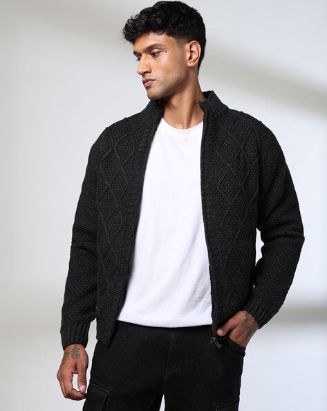 Men Ribbed Regular Fit Cardigan