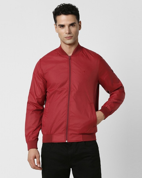 Men Regular Fit Zip-Front Bomber Jacket