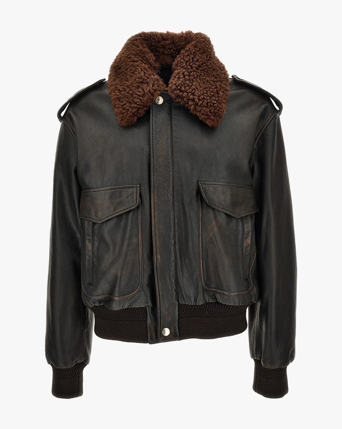 ジャケット・アウター Versace leather fur coat Versace Black Shearling Collar Leather Bomber Jacket Versace