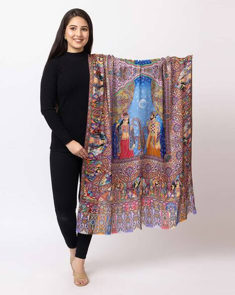 Printed Shawl with Frayed Hem Price in India