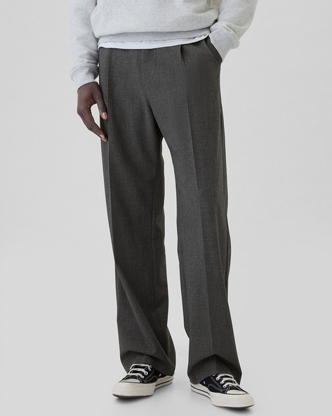 Men Heathered Loose Fit Pleat-Front Trousers