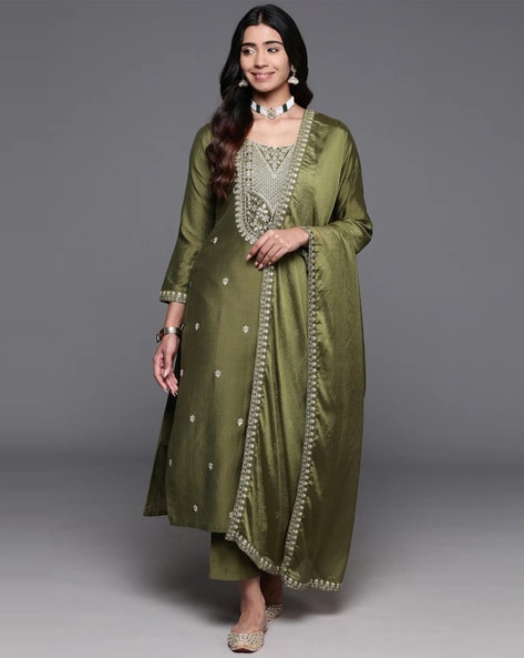 Women Embroidered Straight Kurta Set Price in India