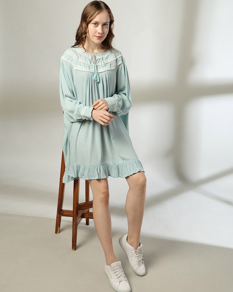 Women Embroidered Mini Tent Dress