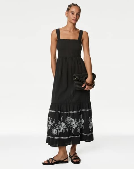 Women Embroidered Fit Flare Midaxi Beach Dress