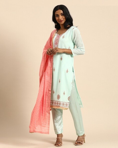 Women Embroidered Unstitched Dress Material Price in India