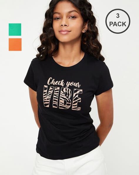 Girls Pack of Printed Round-Neck T-Shirts