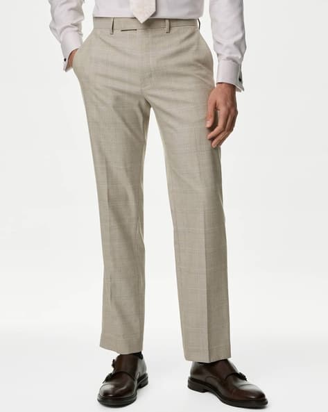 Regular Fit Check Stretch Suit Trousers